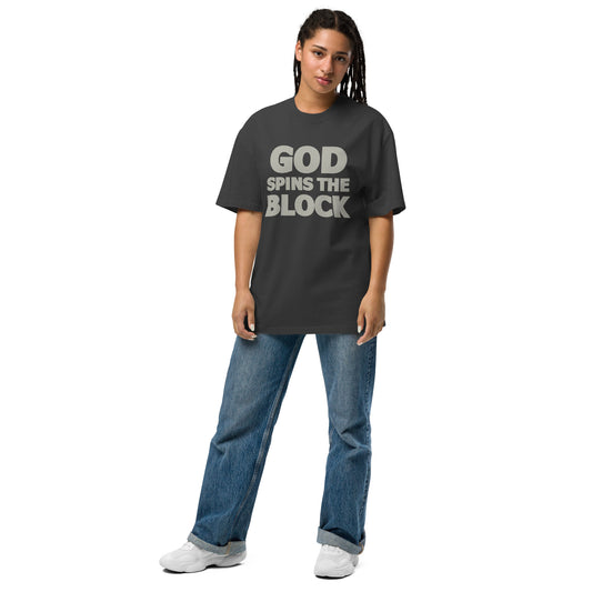 God Spins The Block Unisex Oversized faded Tee - Black