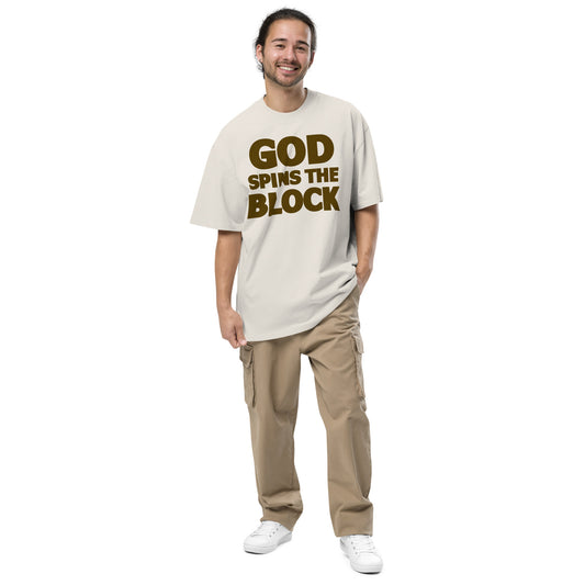 God Spins The Block - Unisex Oversized faded Tee (Bone)
