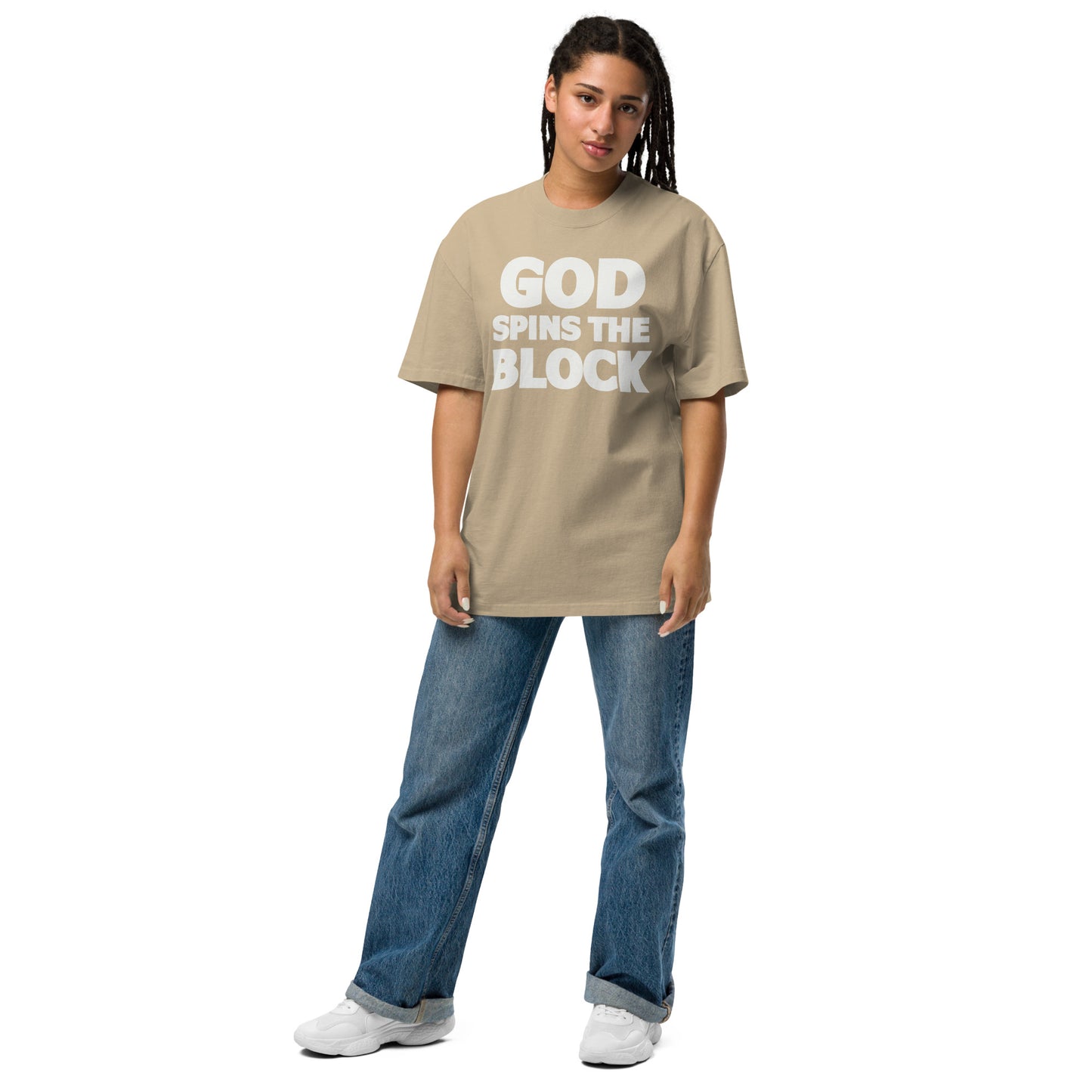 God Spins The Block - Unisex Oversized faded Tee (Khaki)