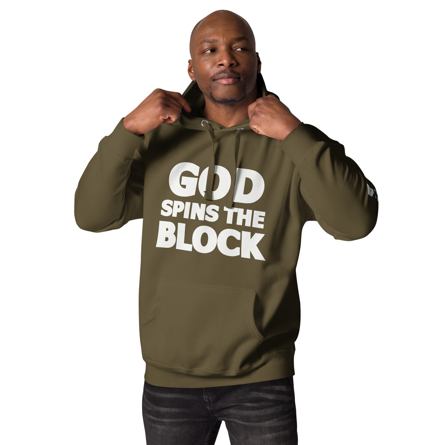 God Spins The Block - Unisex Hoodie (Black/Army/Light Gray)